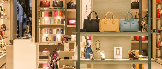 A curated boutique with designer handbags